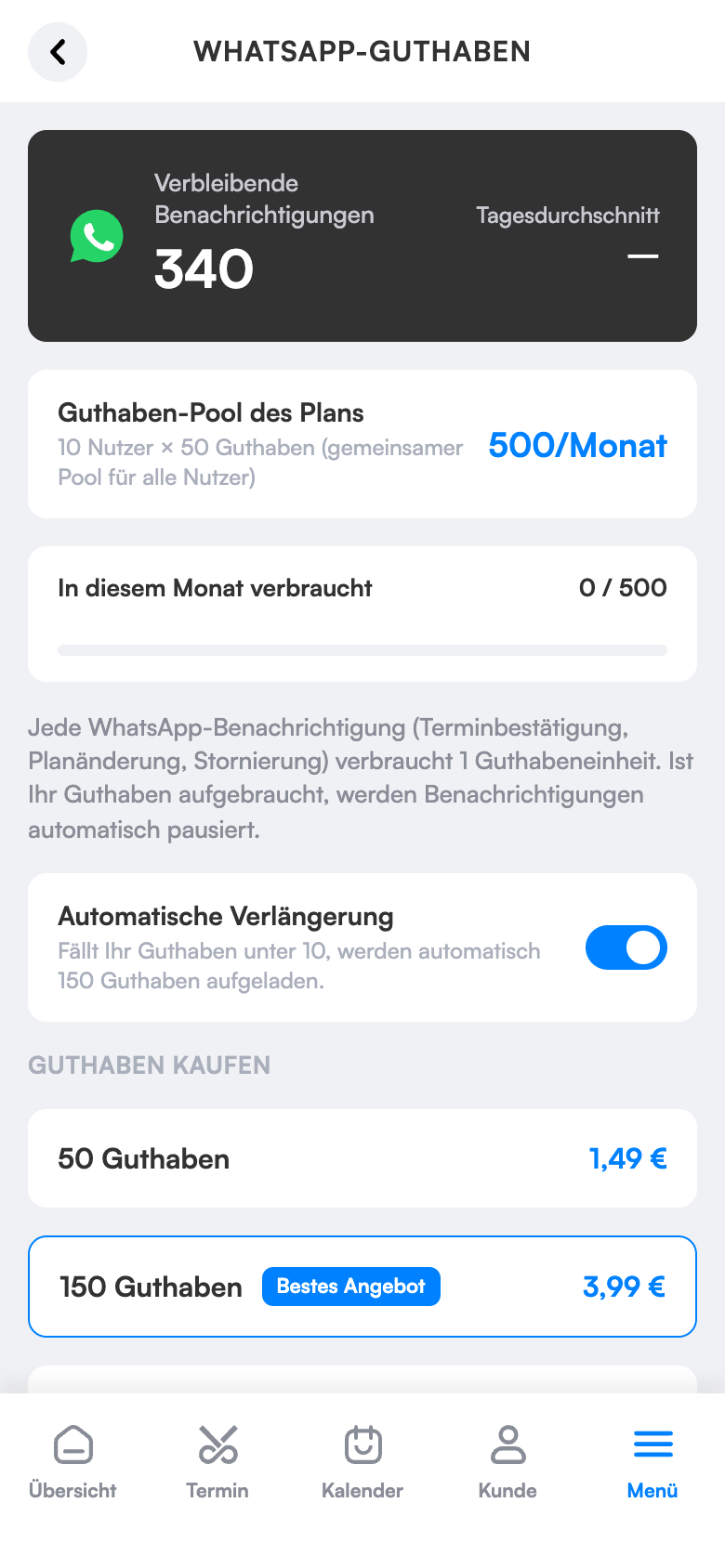 WhatsApp-Guthaben-Bildschirm