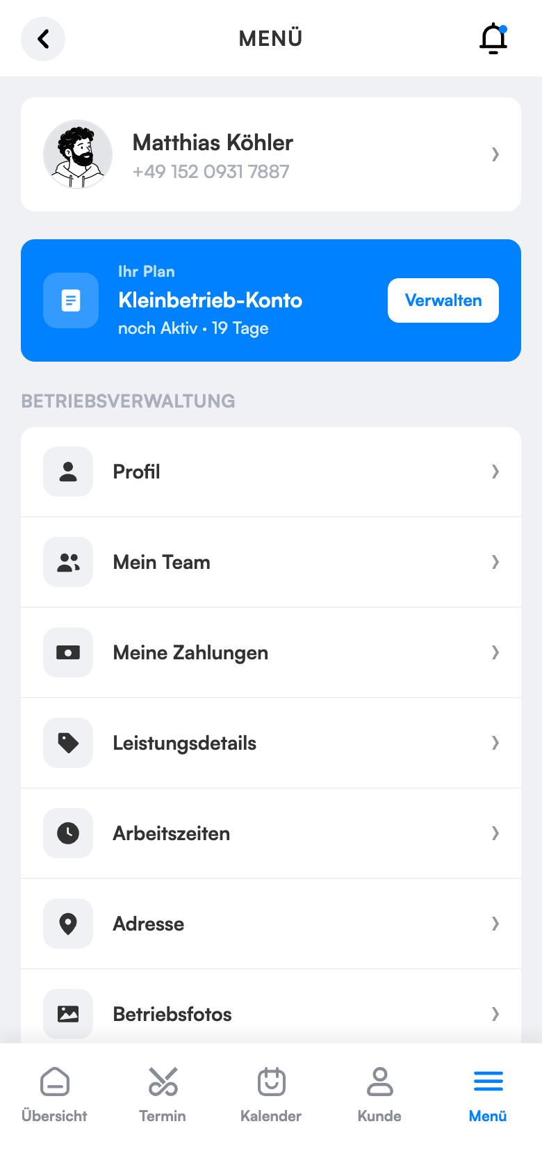 Betriebsmenü