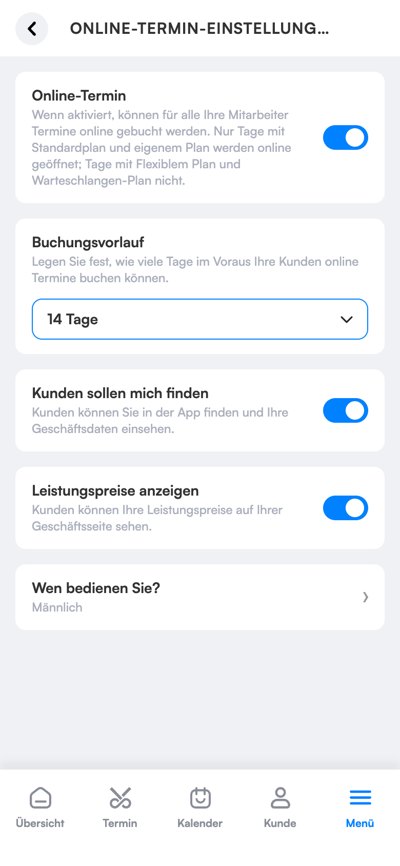 Einstellungen für Online-Buchung