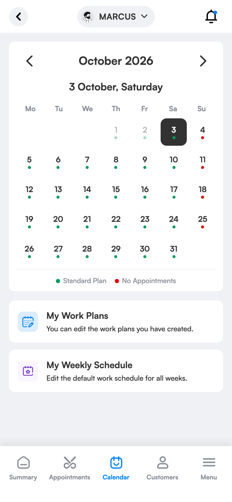 Assigning plans in the calendar