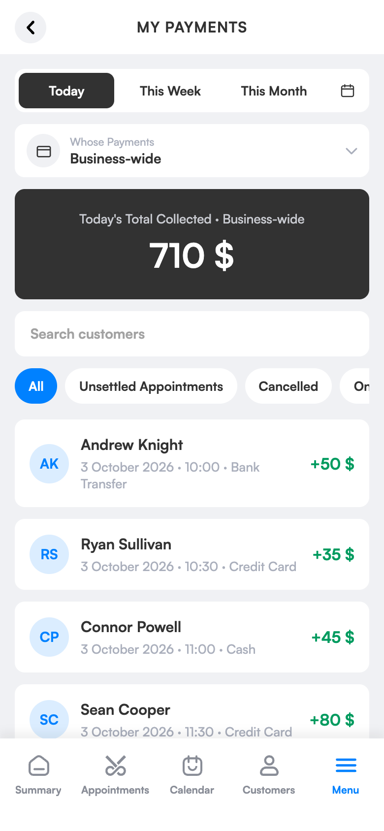 Payments and cash register