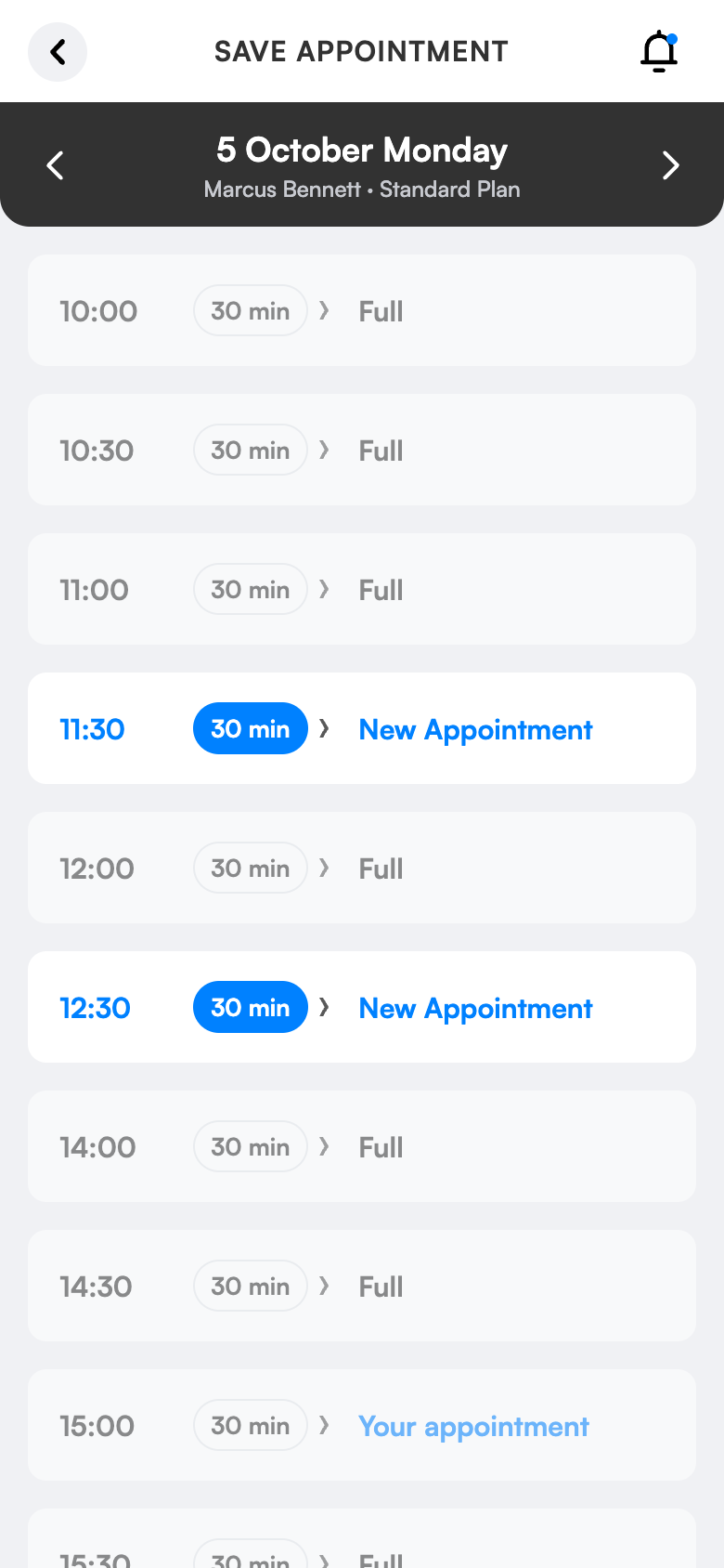 Customer app: booking online