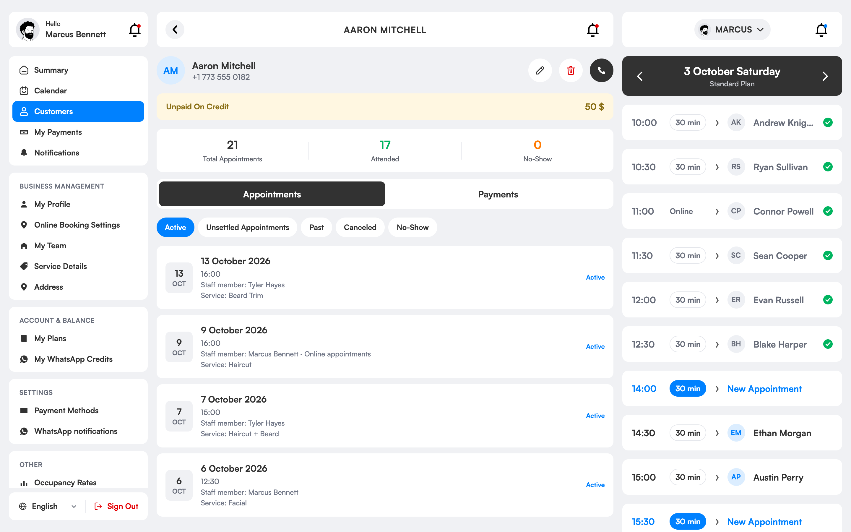 Client history and payments