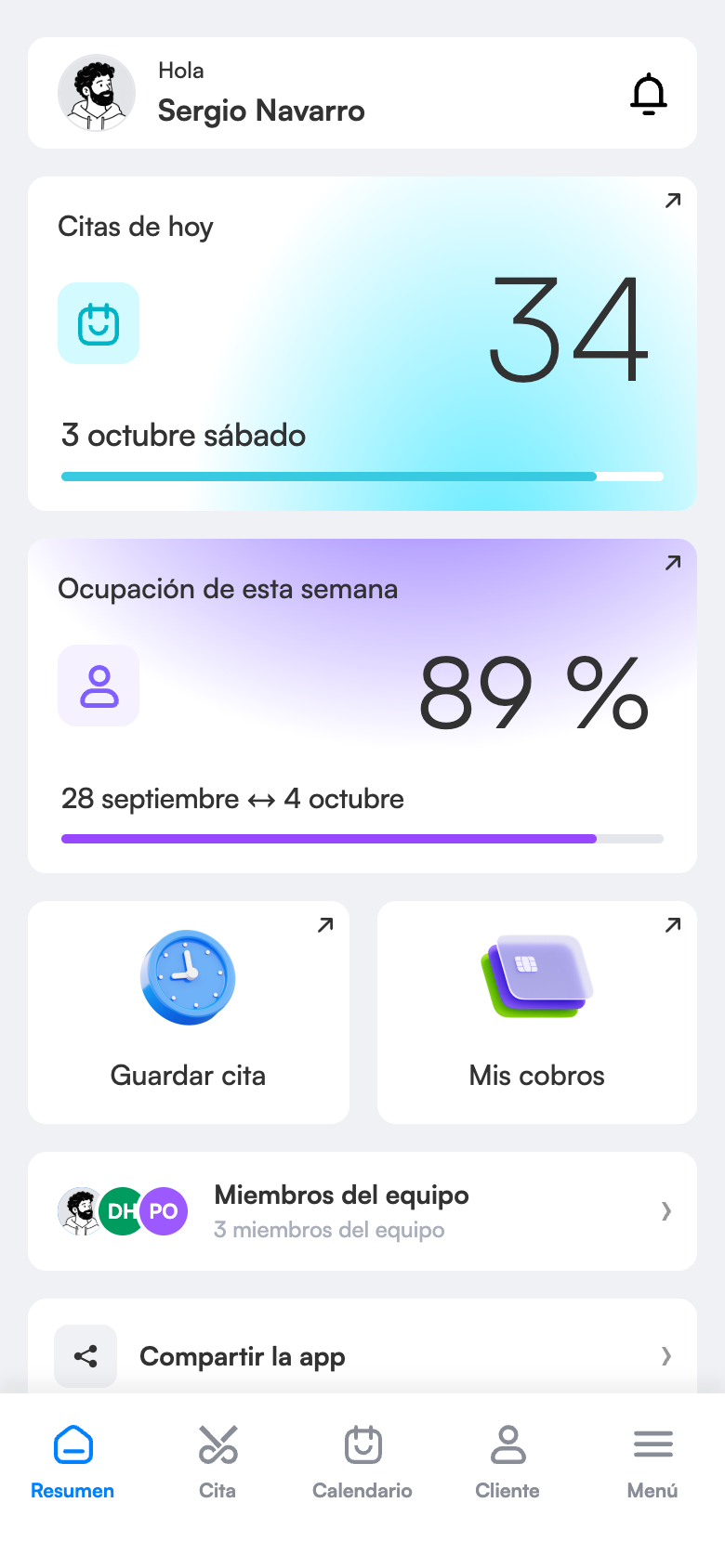 Pantalla de resumen de la app móvil 3 Numara