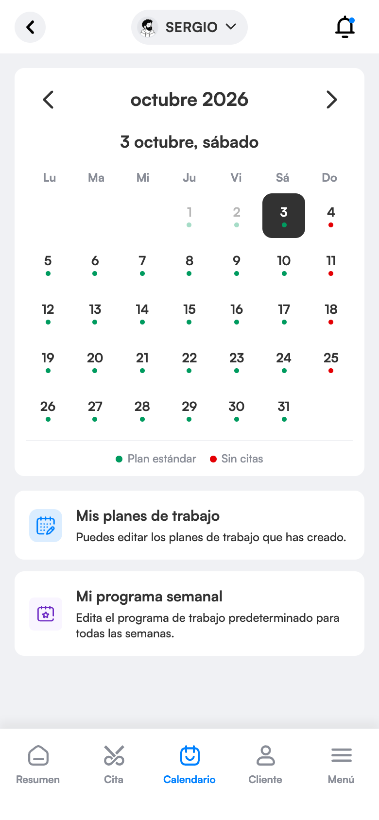 Asignar planes en el calendario