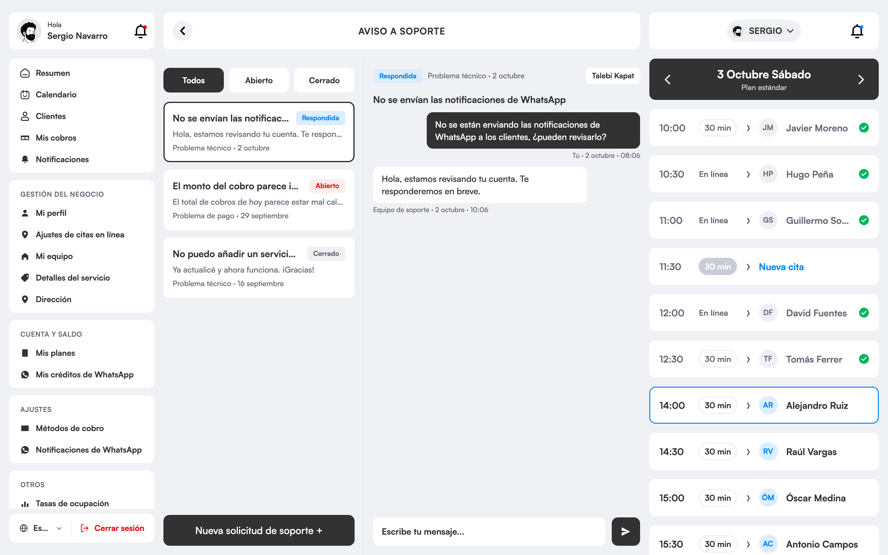 Solicitudes de soporte y conversación
