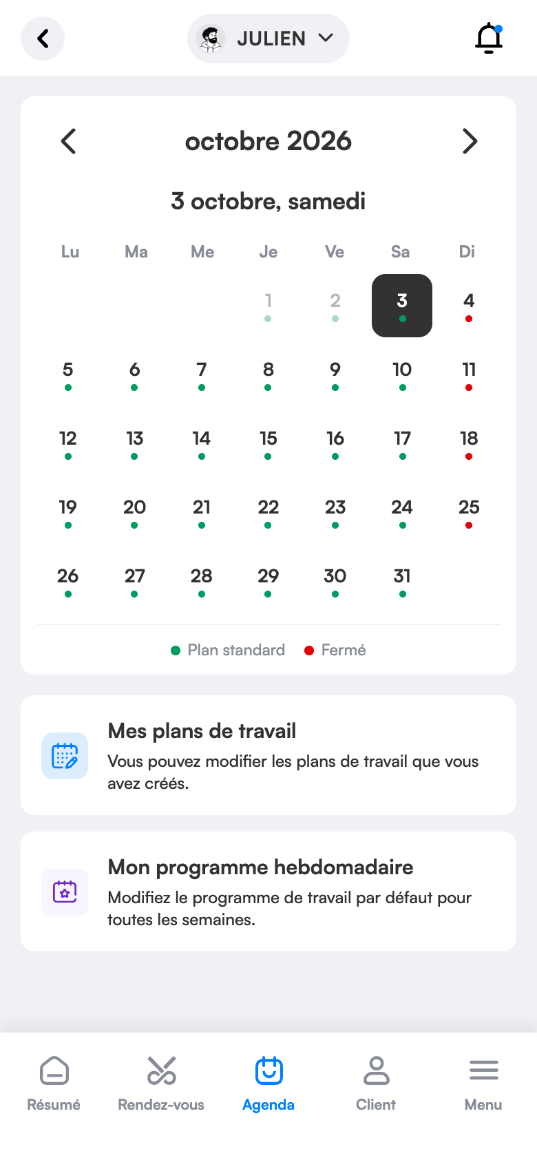 Attribuer des plans dans le calendrier