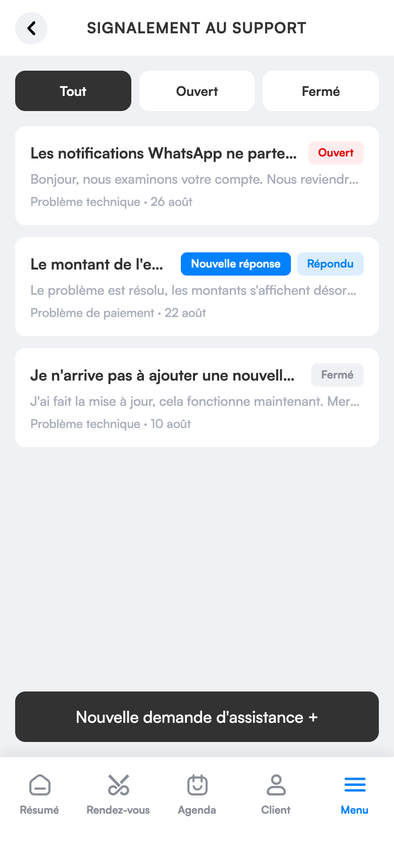 Demandes d’assistance