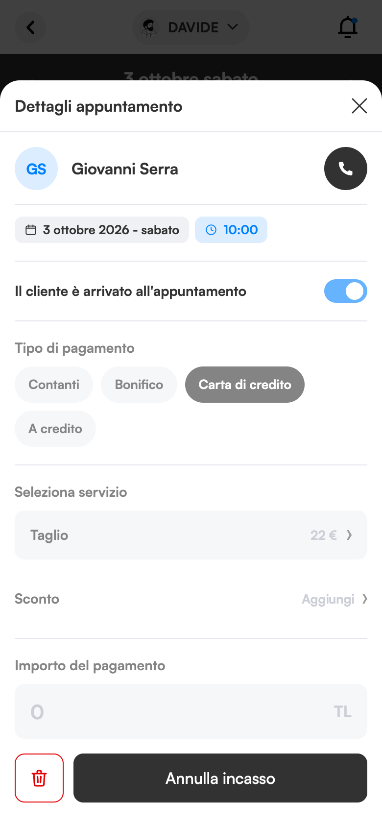Incasso dall’appuntamento