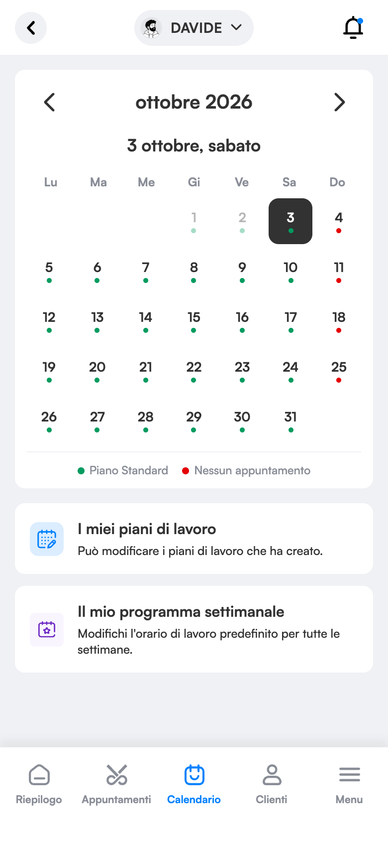 Assegnare piani nel calendario