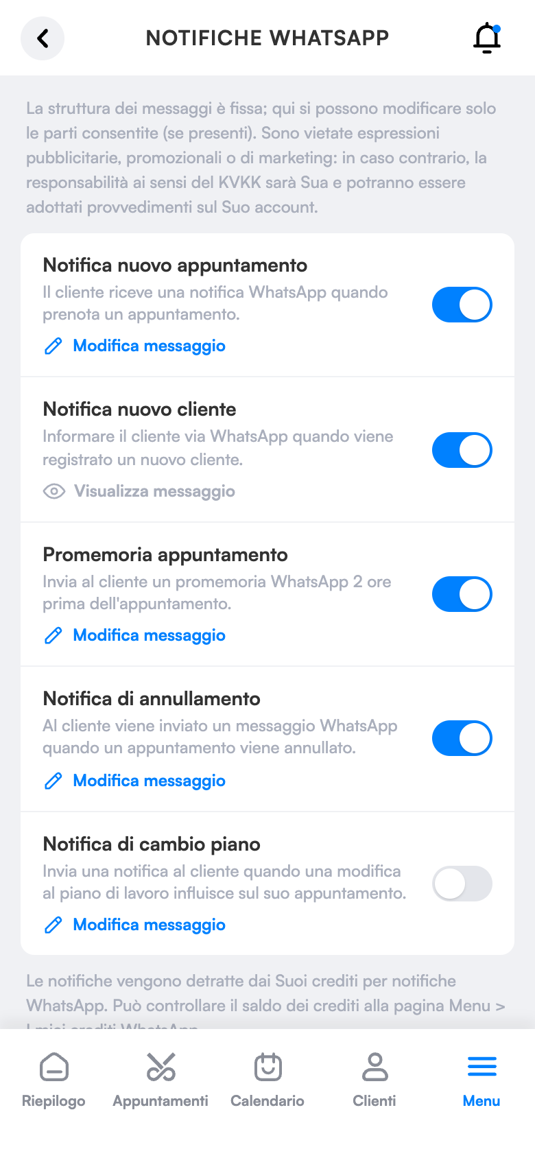 Impostazioni notifiche WhatsApp