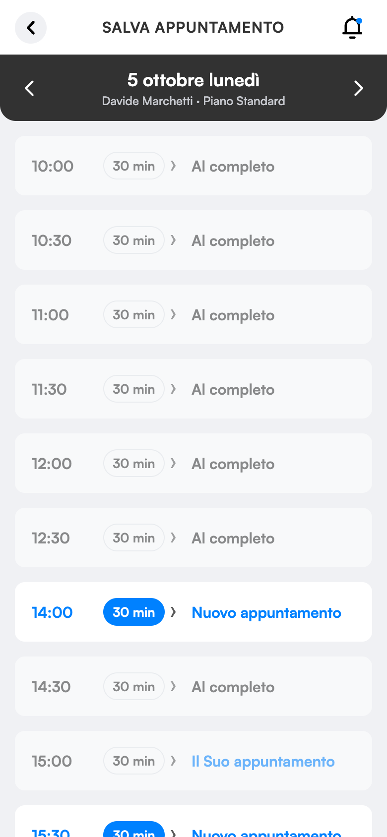 App clienti: prenotazione online
