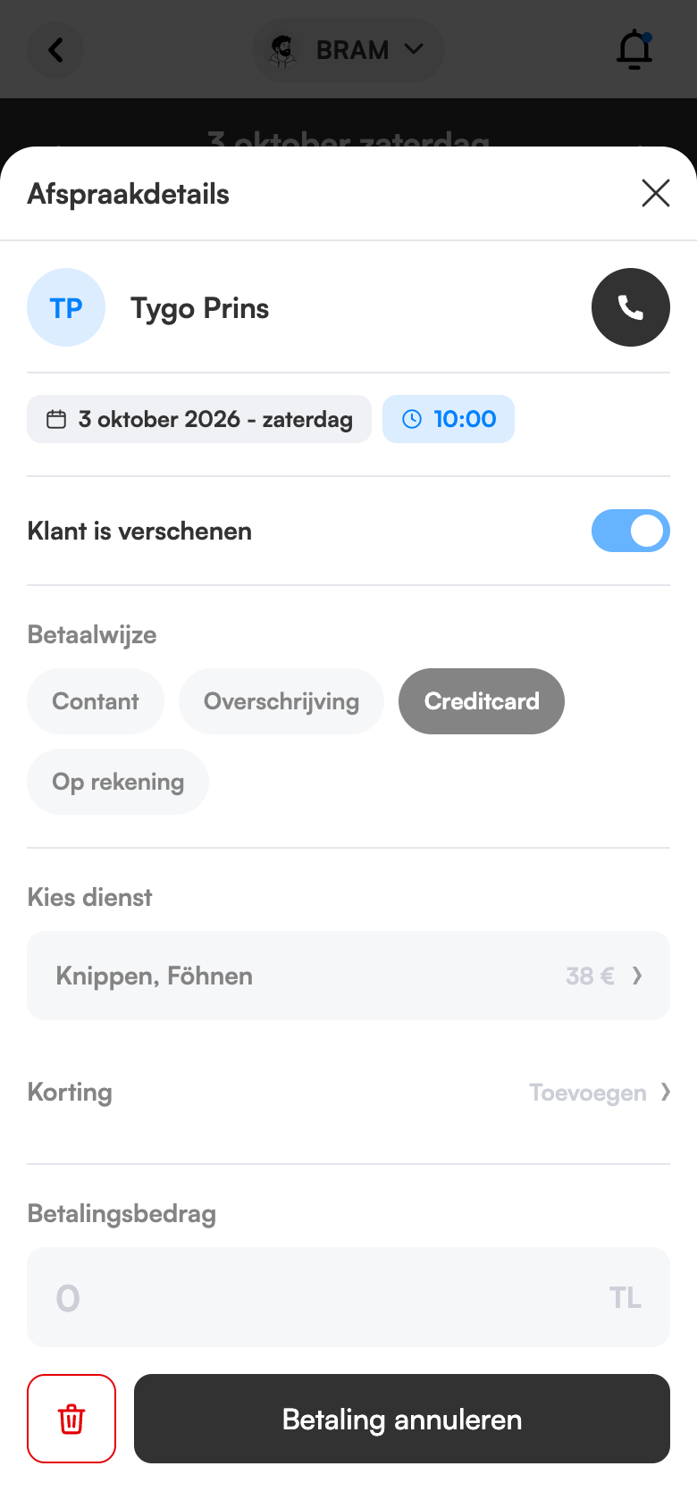 Prijs bij de betaling