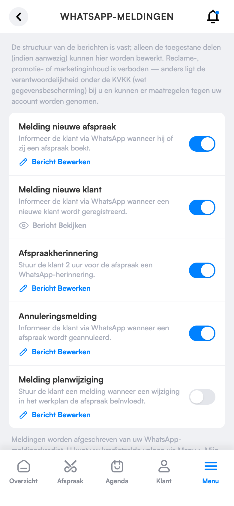 WhatsApp-berichtinstellingen