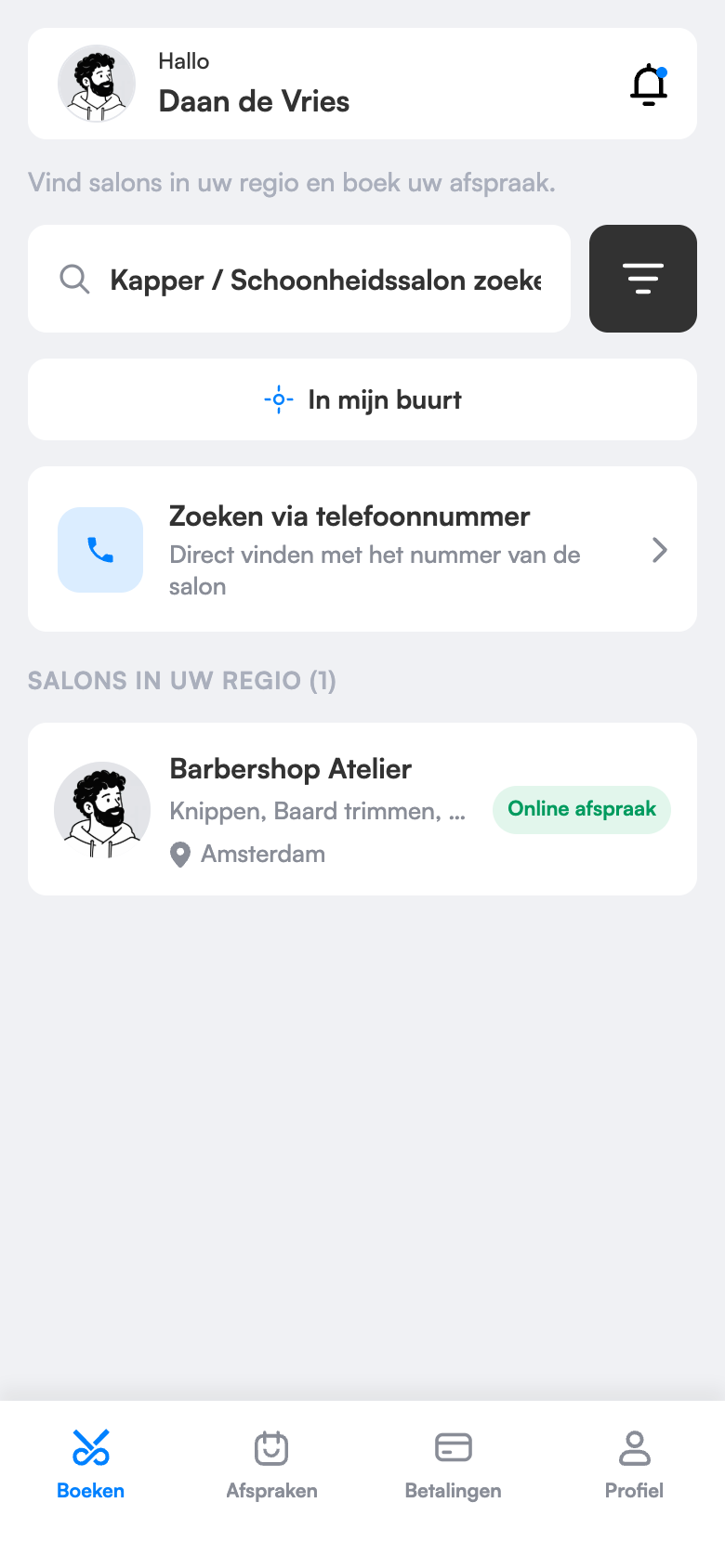 Klantenapp: salon zoeken