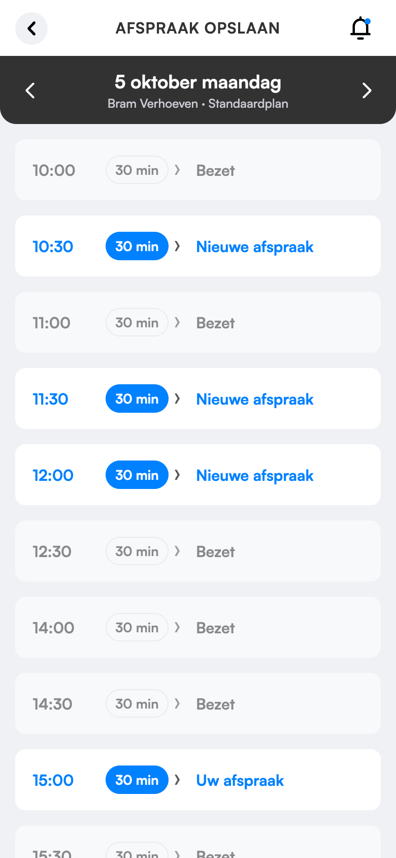 Klantenapp: online boeken