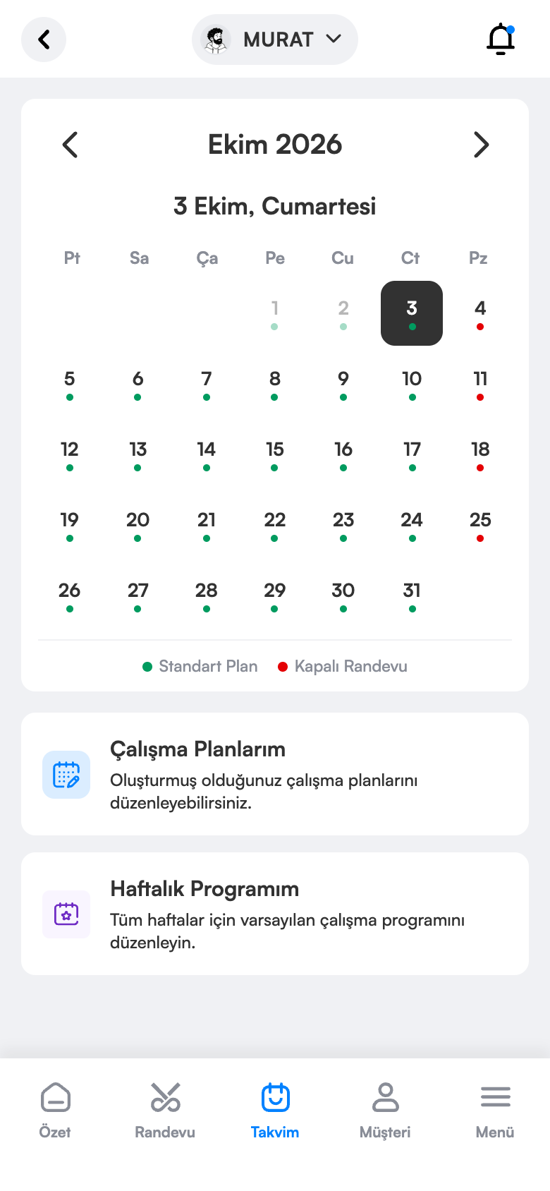 Takvimde plan atama