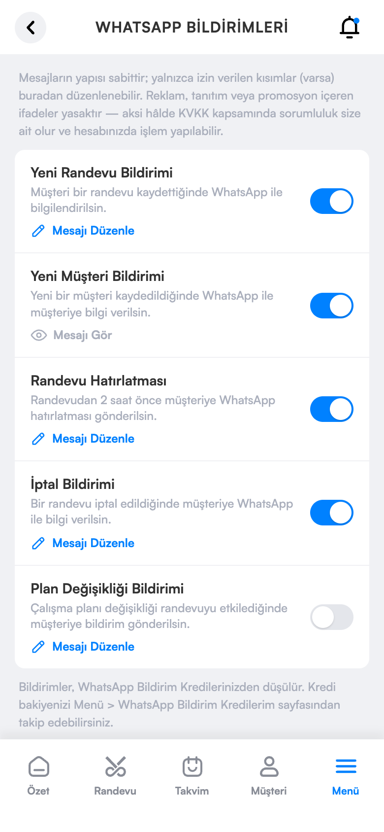 WhatsApp bildirim ayarları