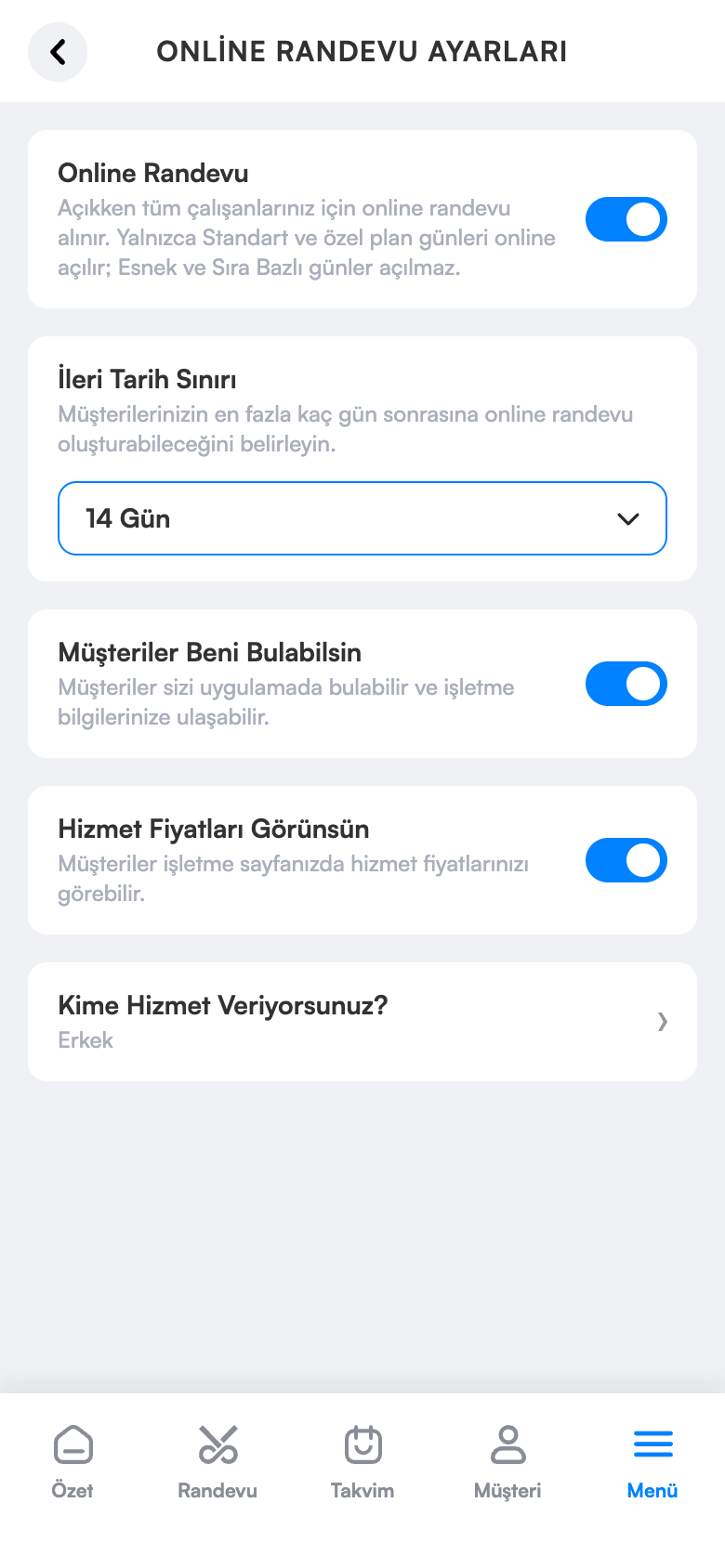 Online randevu ayarları