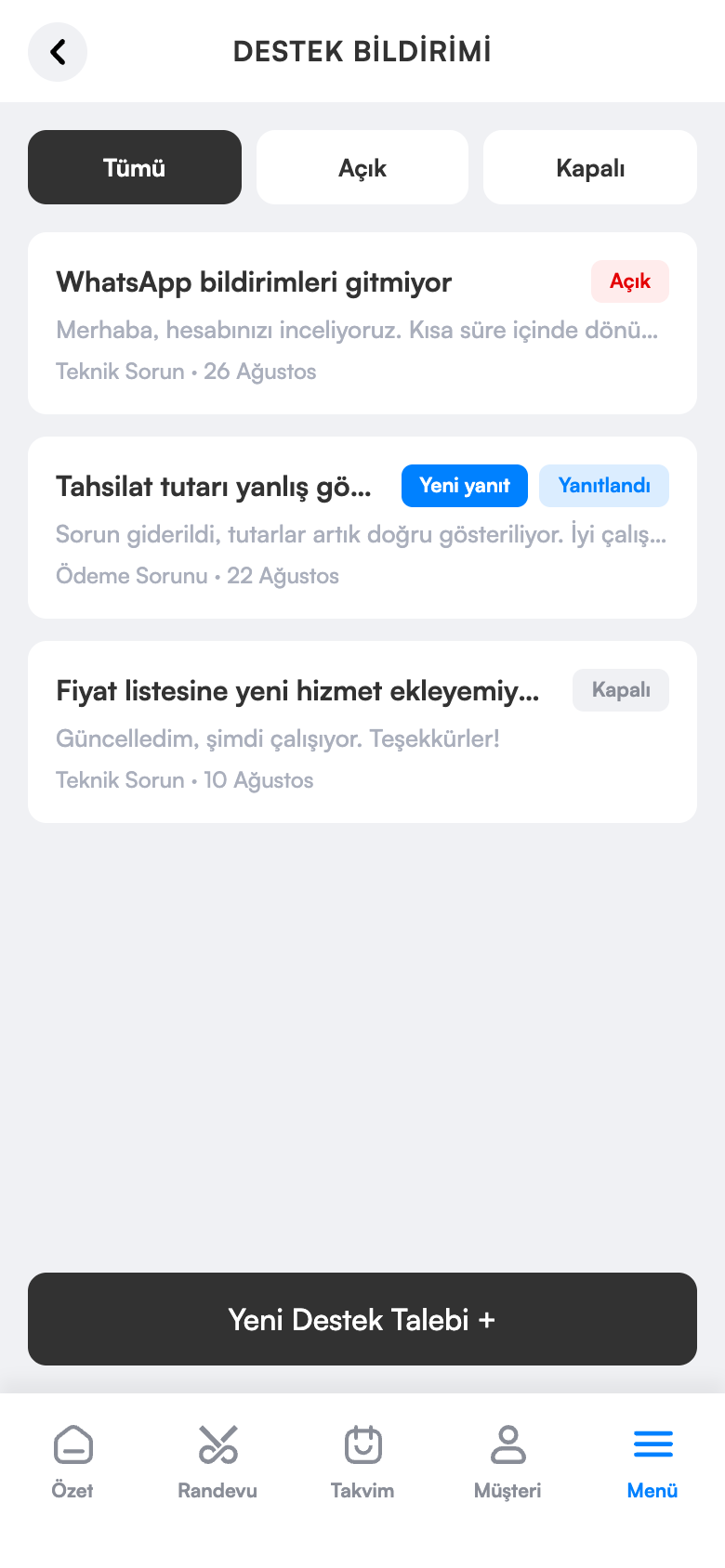 Destek talepleri